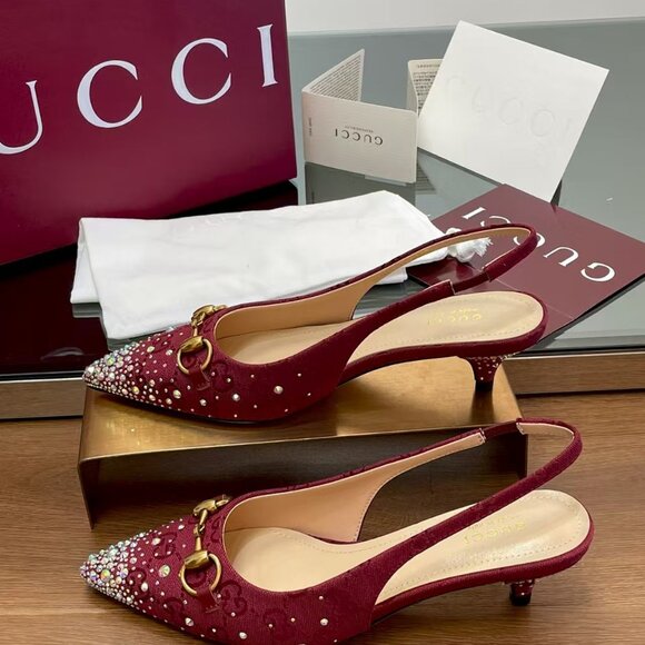 Gucci Red Peep-Toe Women's Shoes - Picture 1 of 8